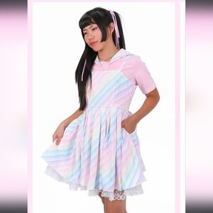 MY VIOLET Pastel Candy Stripe Party Dress with Lace Hem & Pockets Nwt Size Large